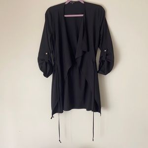Black Cascade Collar Tie-Waist Jacket